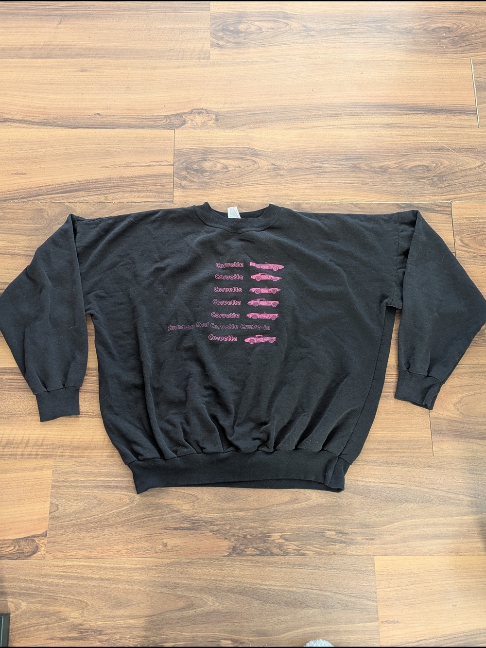 Vintage Corvette Graphic Sweater Pink & Black Car RARE
